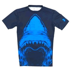 Under Armour Jaws Shark Compression Shirt Navy Blue Men's M Heatgear